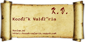 Kozák Valéria névjegykártya